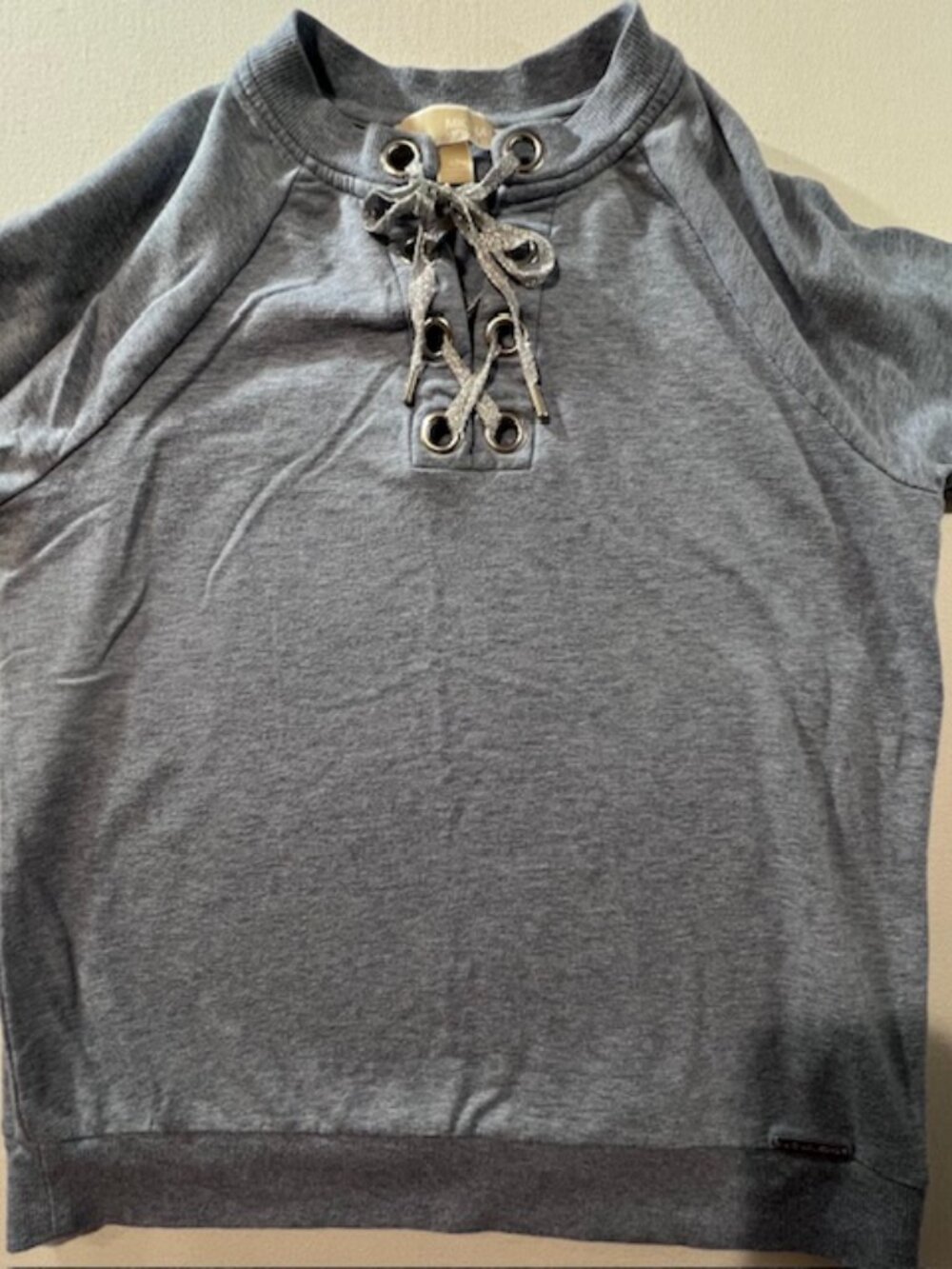 Michael Kors womens lace-up sweatshirt crew neck raglan sleeves Metallic lace XS